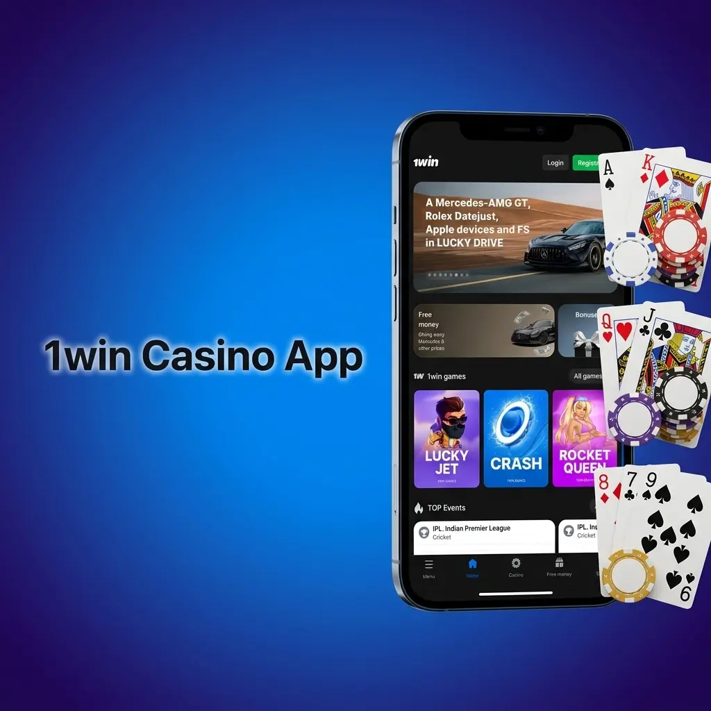 1win casino app home screen showing live dealer games, slots, and navigation menu on mobile device