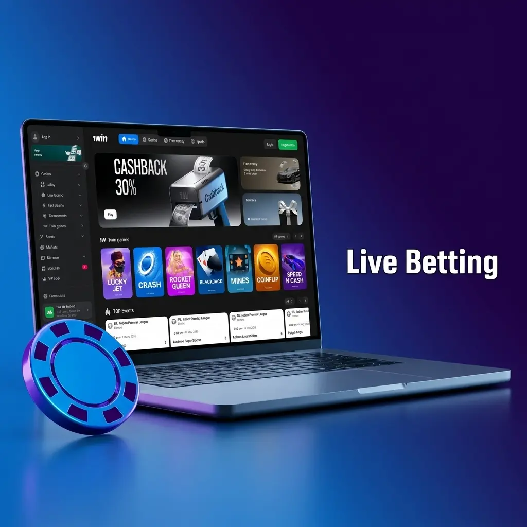 1win live betting interface showing in-play odds for cricket, football and eSports with real-time updates and live streaming