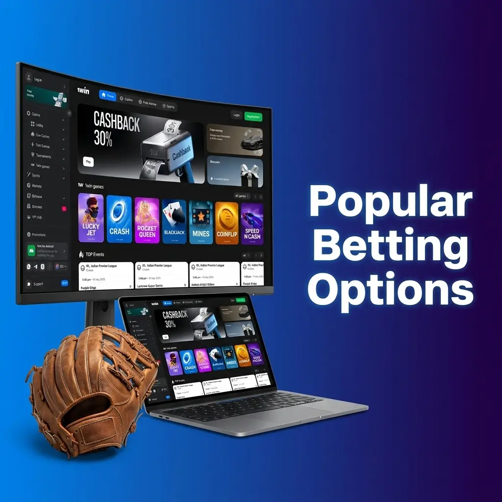 Popular betting options on 1win including single, accumulator, live, pre-match, and system bets for sports and eSports