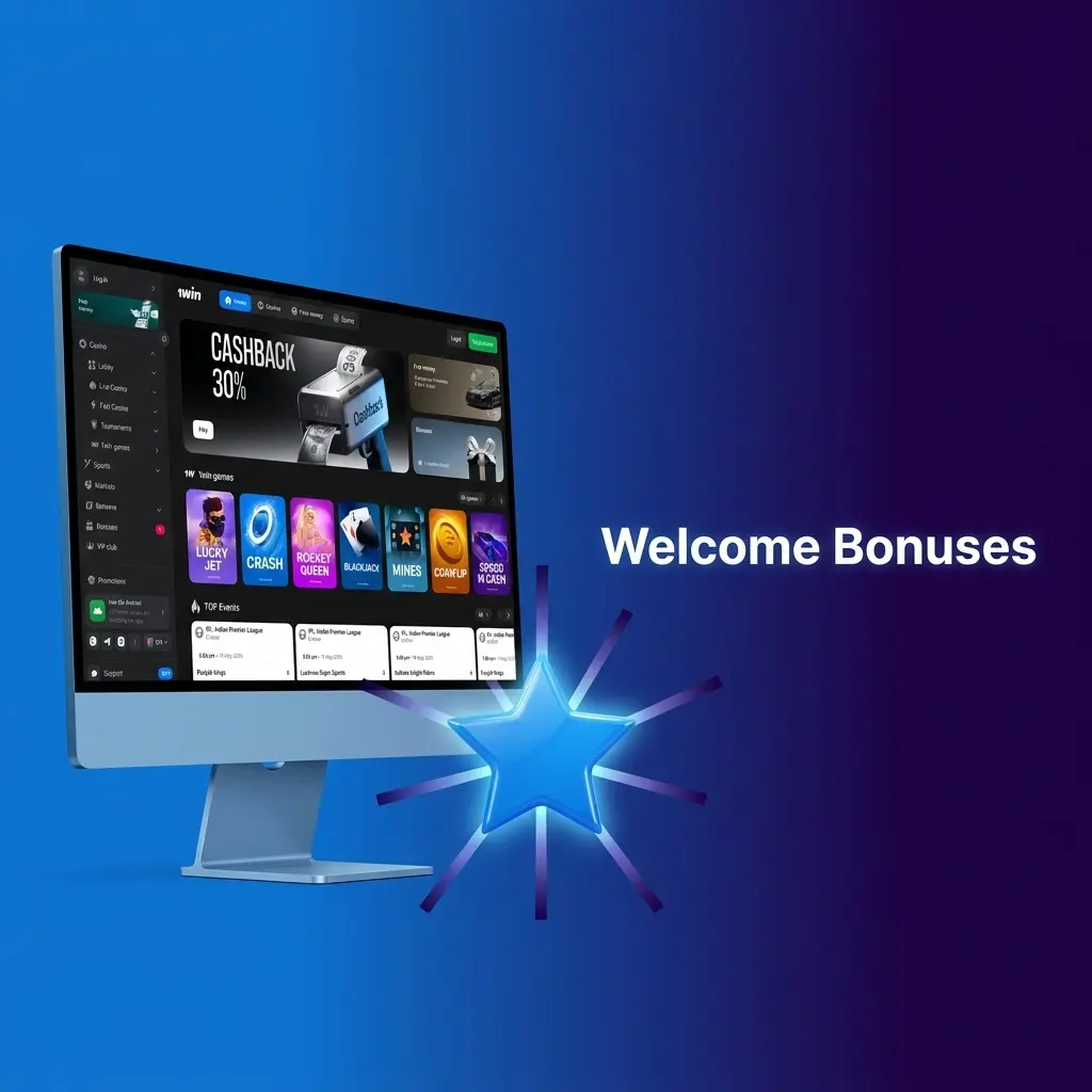 1win welcome bonus table showing 4 deposit tiers from 130% to 170% match with 75 INR minimum and x35 wagering